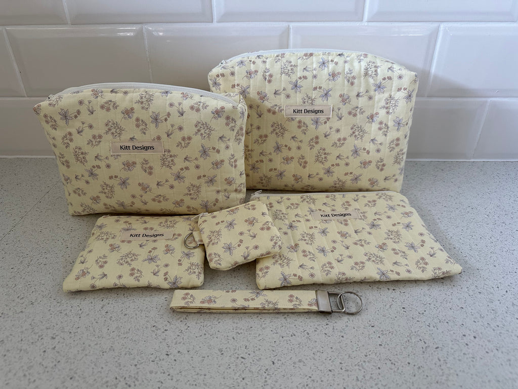 handmade cotton zipper pouch yellow flower beauty pouch travel pouch coin pouch airpod pouch key wristlet