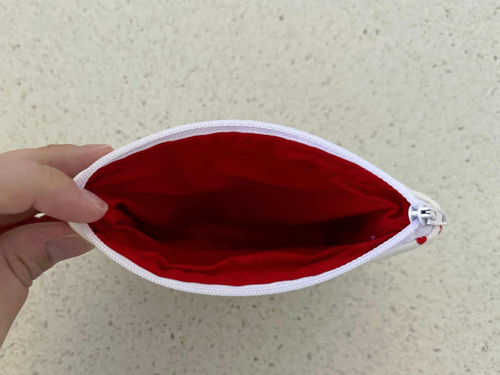 handmade cotton coin pouch white hearts 