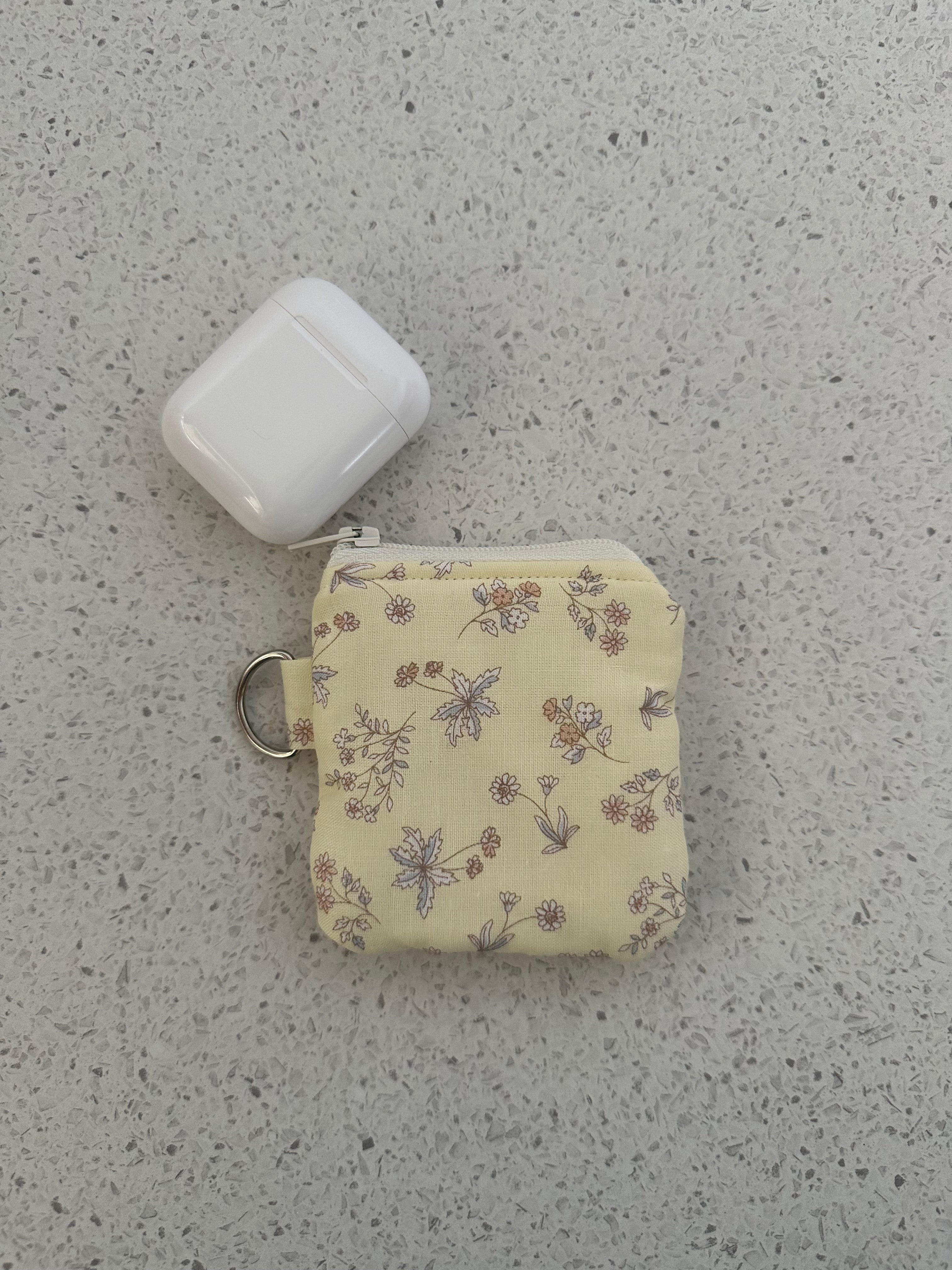 handmade cotton AirPod pouch yellow flower 