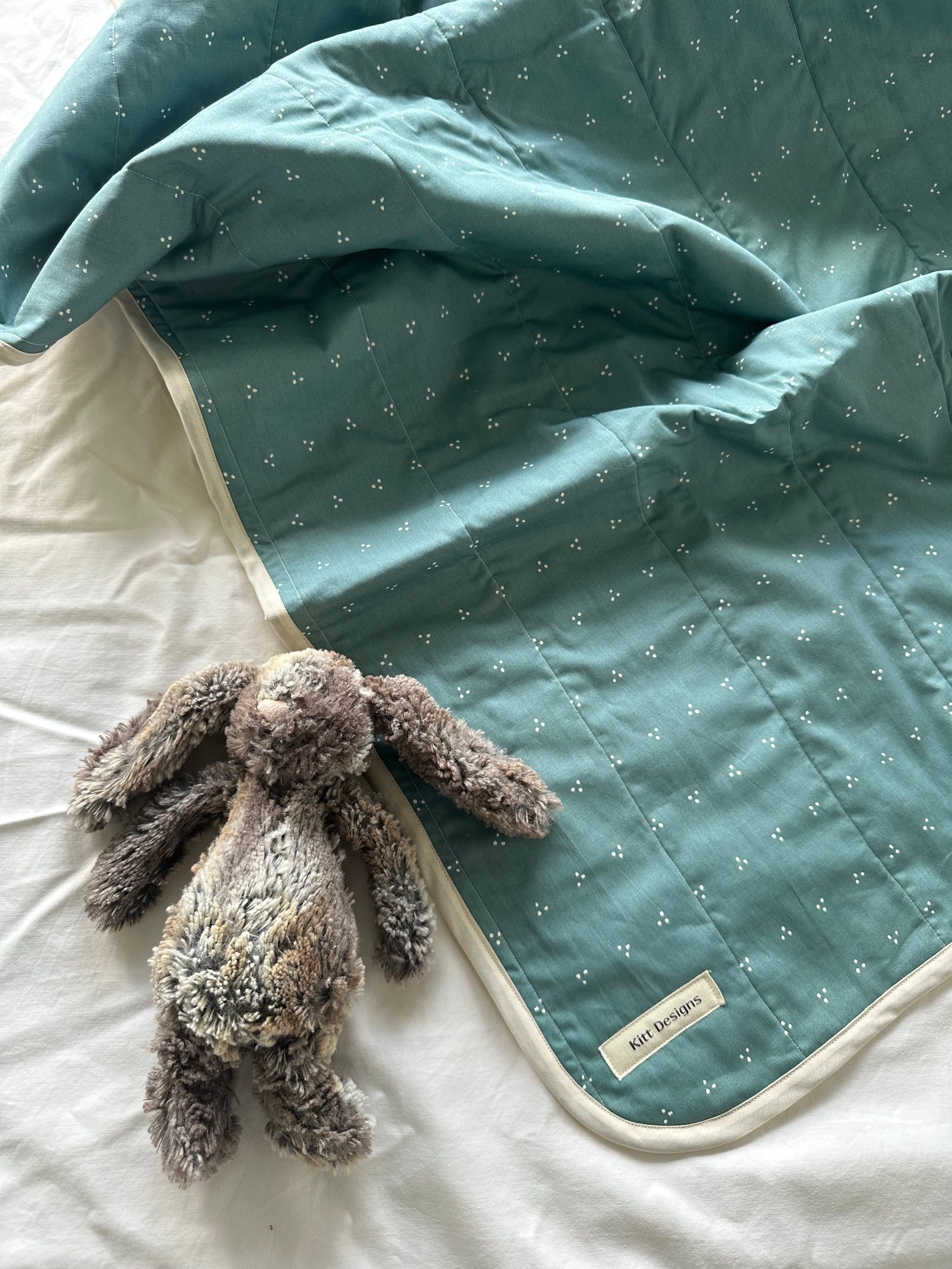 Teal whole cloth quilt for kids