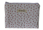 handmade cotton zipper pouch white hearts 