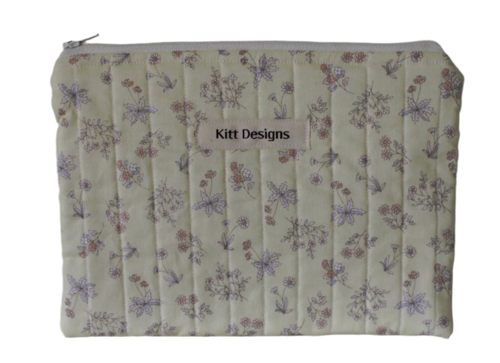 handmade cotton zipper pouch yellow flower 