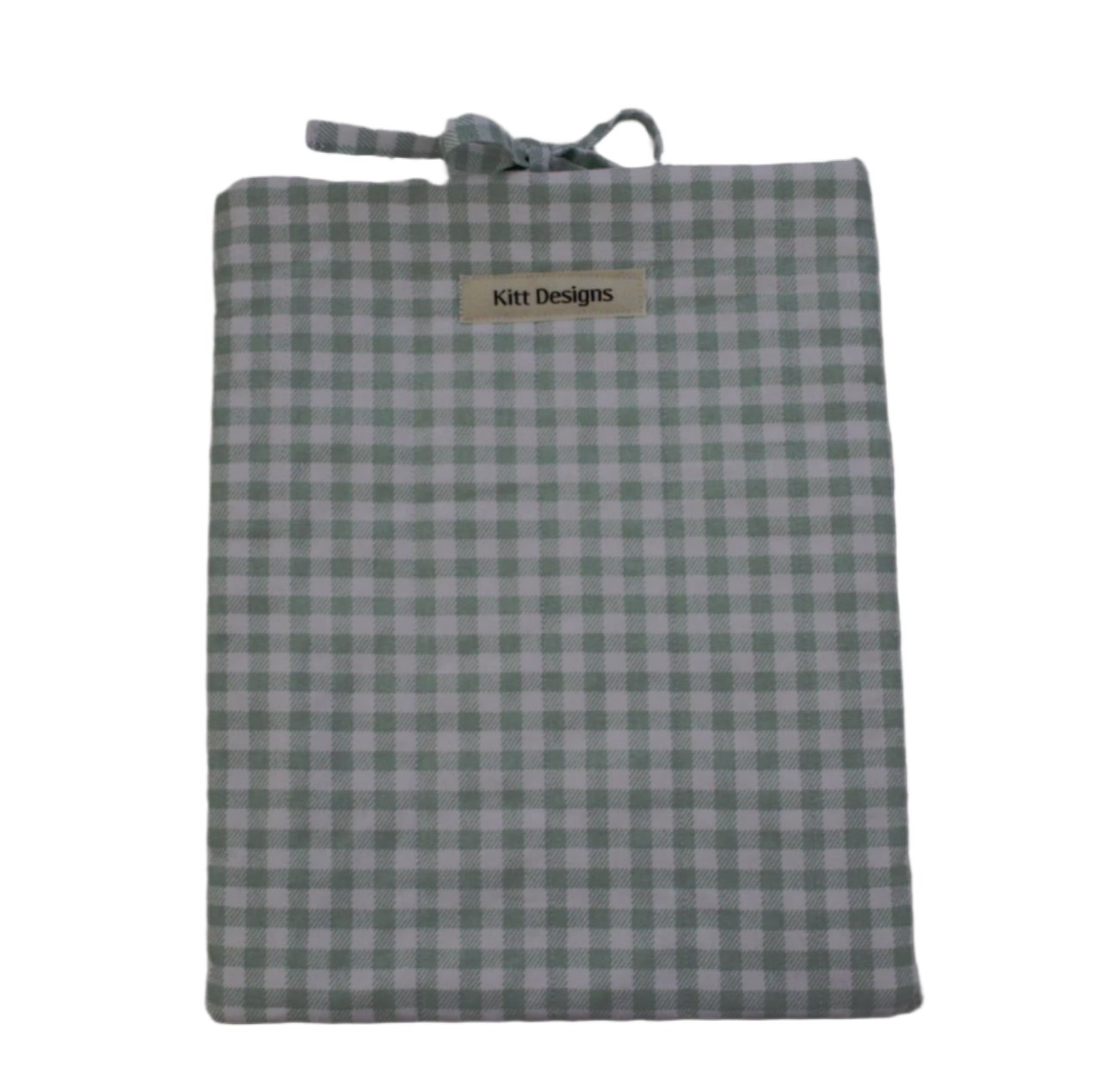 handmade cotton book sleeve gingham green white