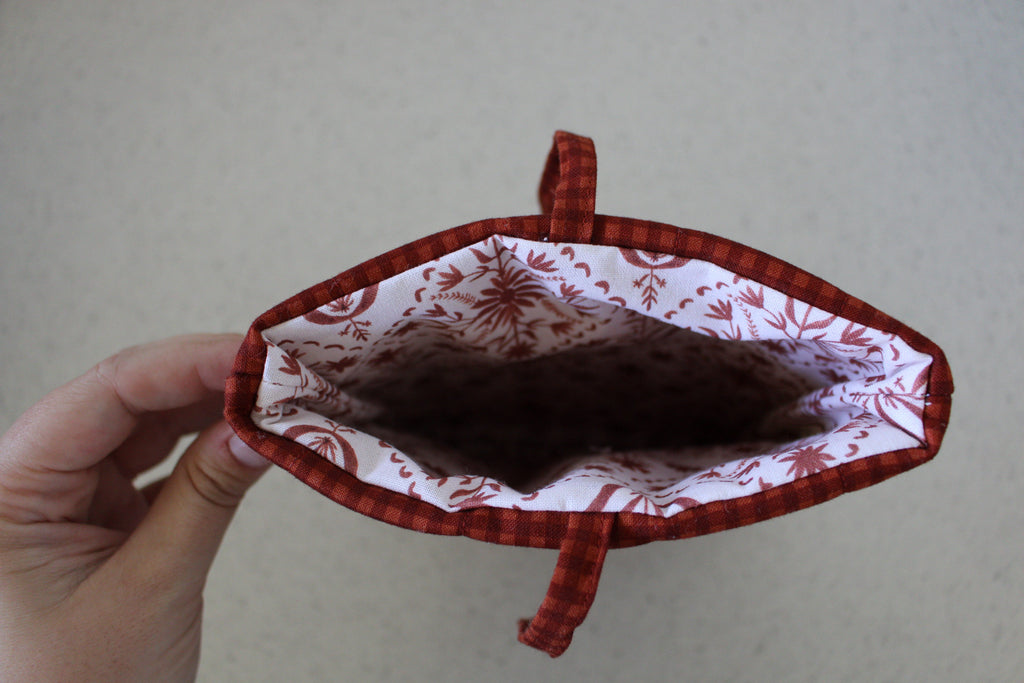 handmade cotton small book sleeve brown gingham 