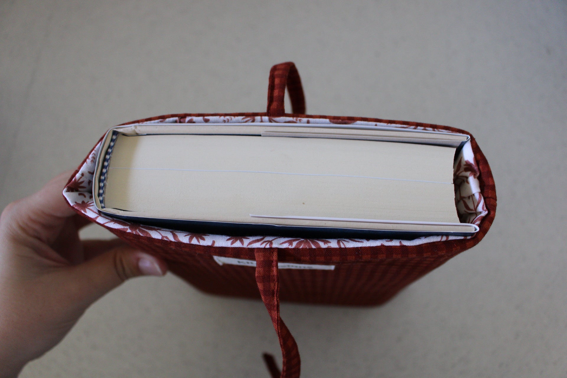 handmade cotton book sleeve brown gingham 