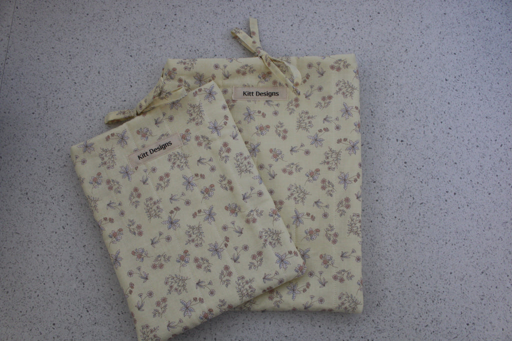handmade cotton small book sleeve yellow flower
