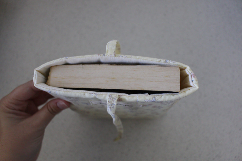 handmade cotton small book sleeve yellow flower
