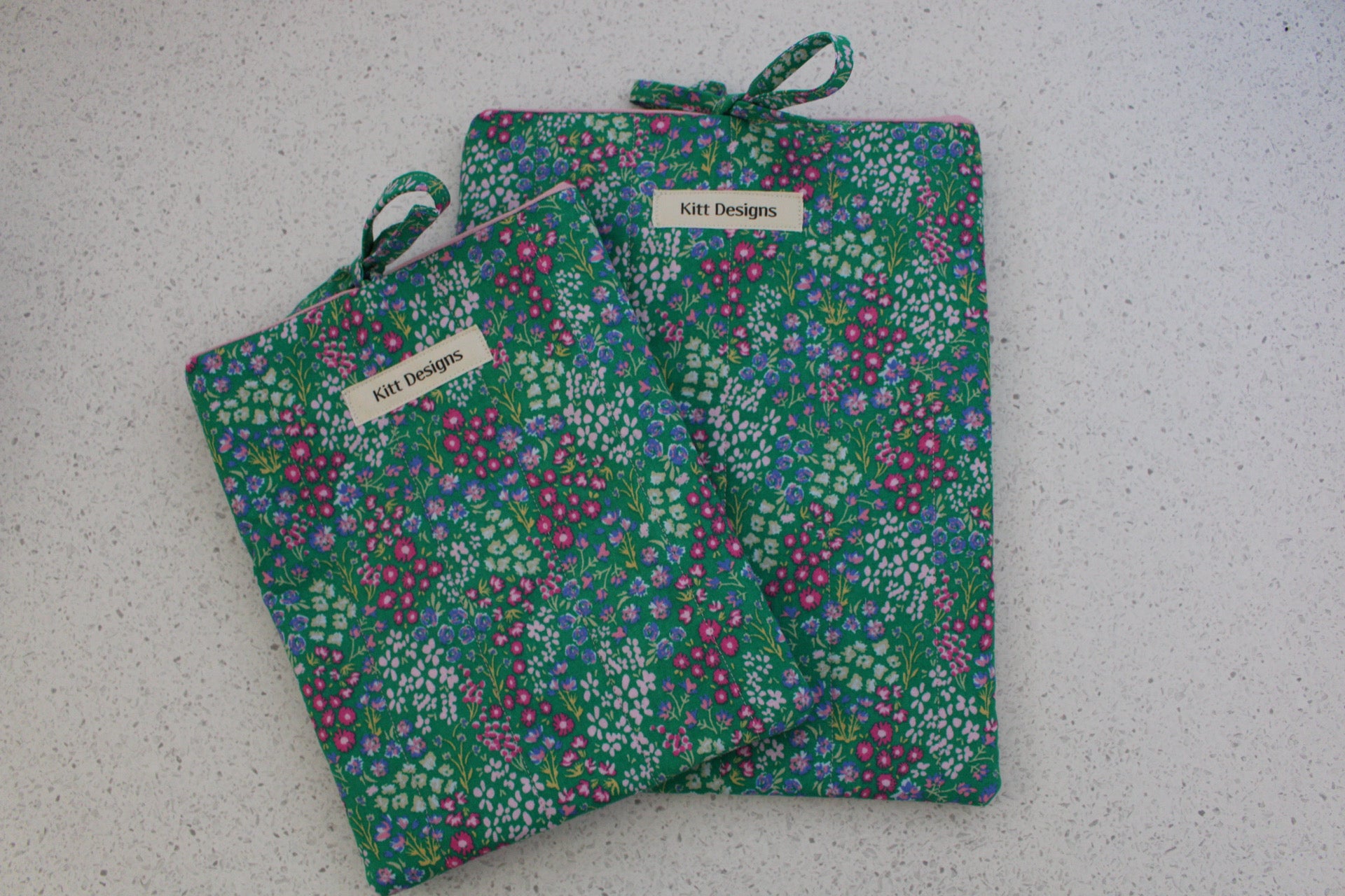 handmade cotton small book sleeve green flower