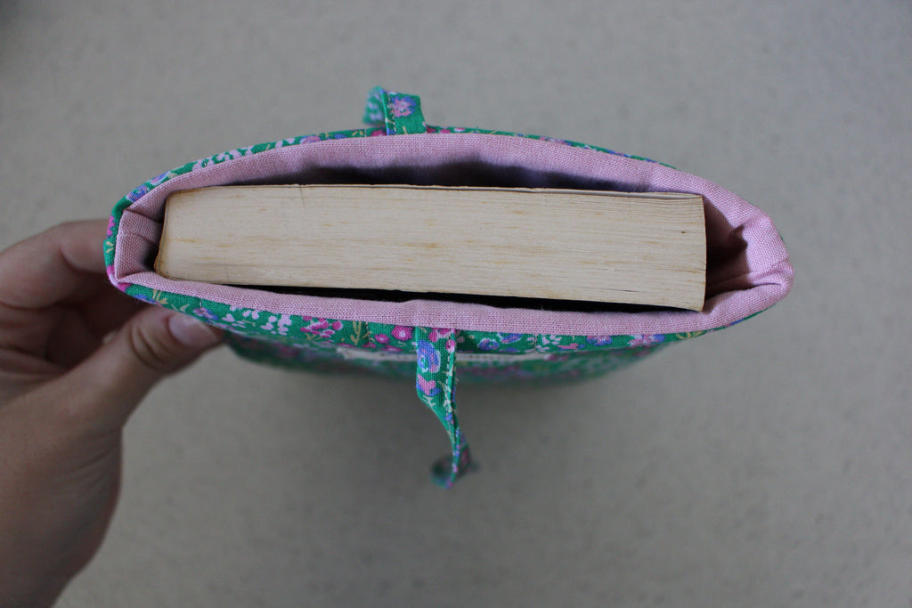 handmade cotton small book sleeve green flower