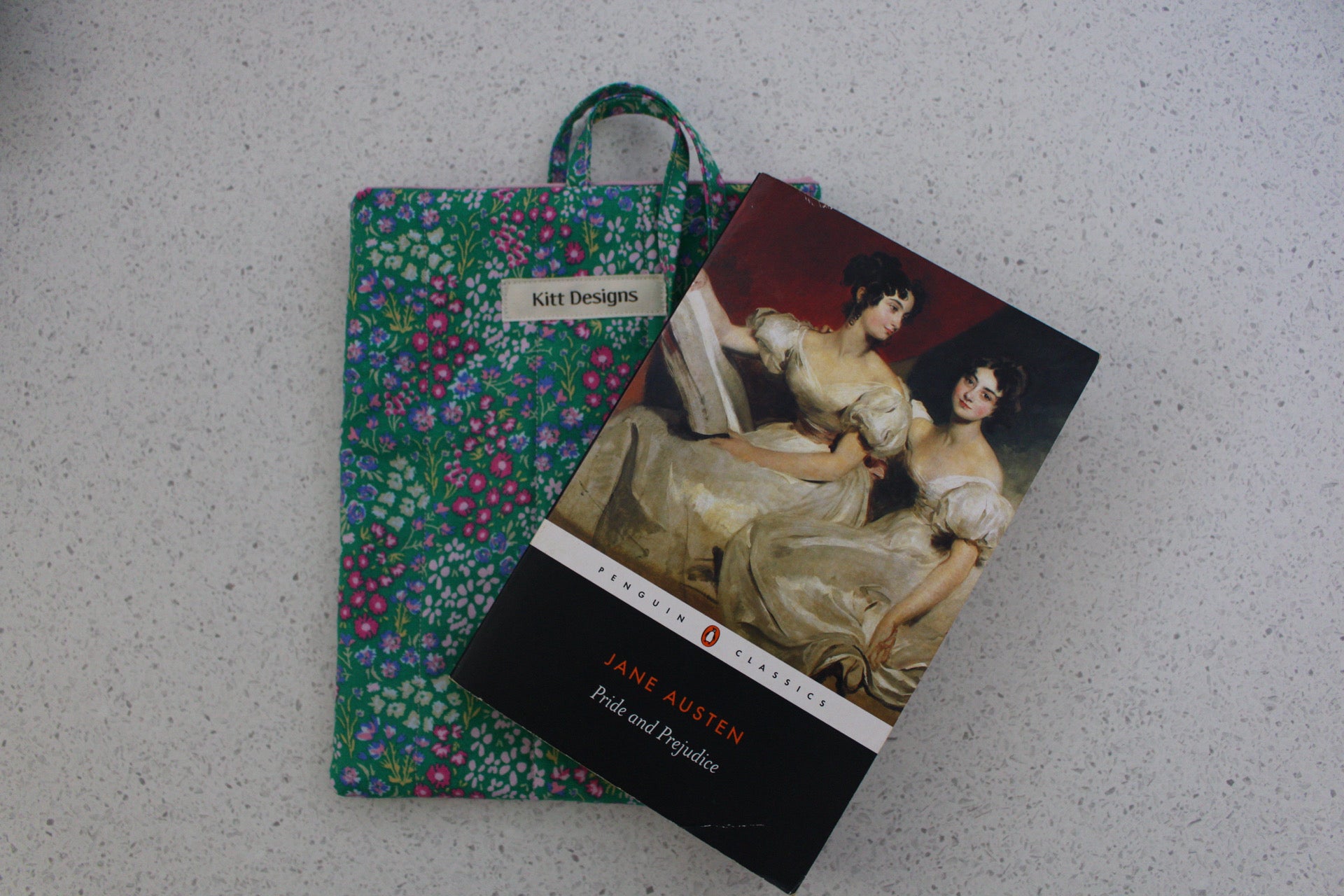handmade cotton small book sleeve green flower pride and prejudice 