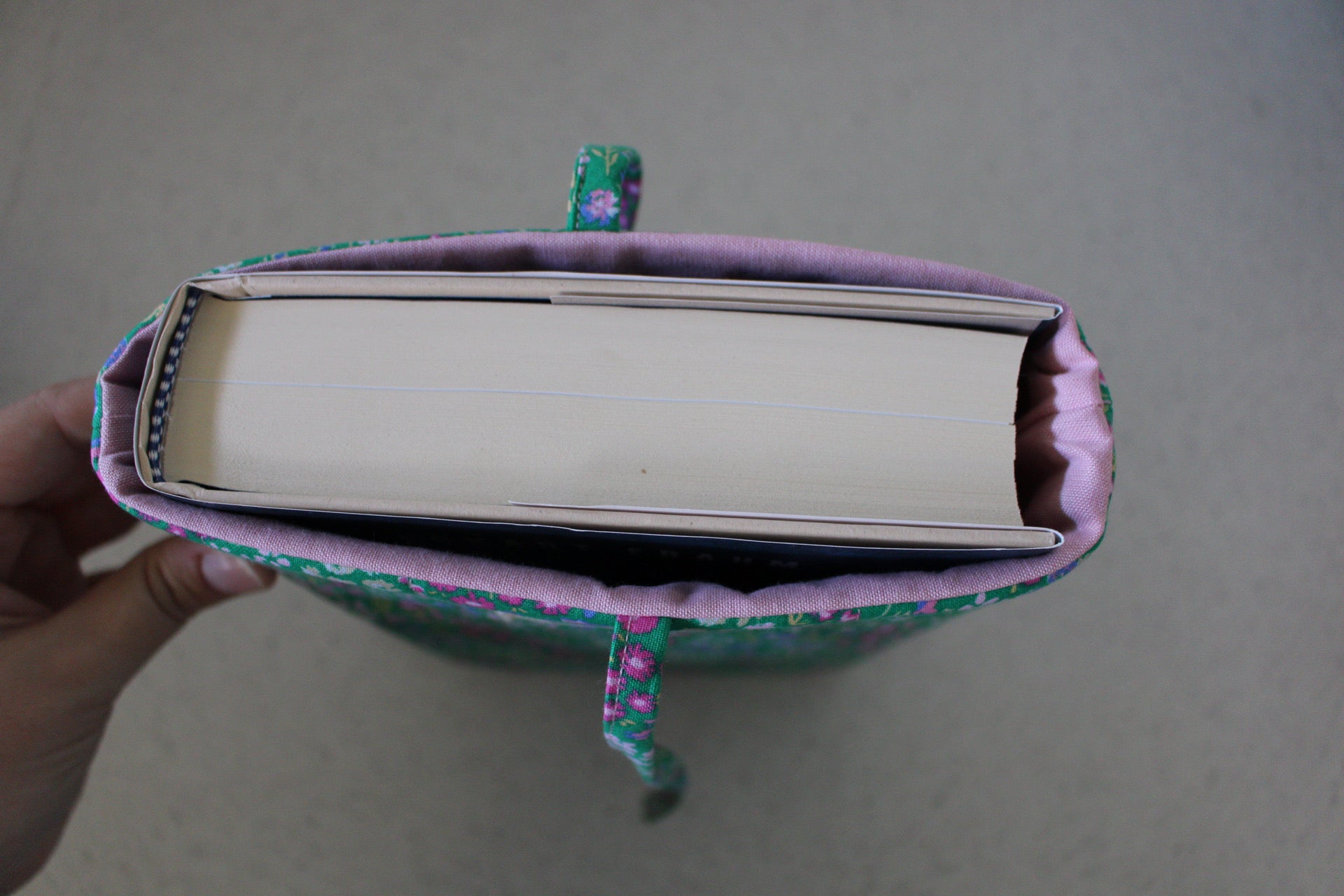 handmade cotton book sleeve green flower