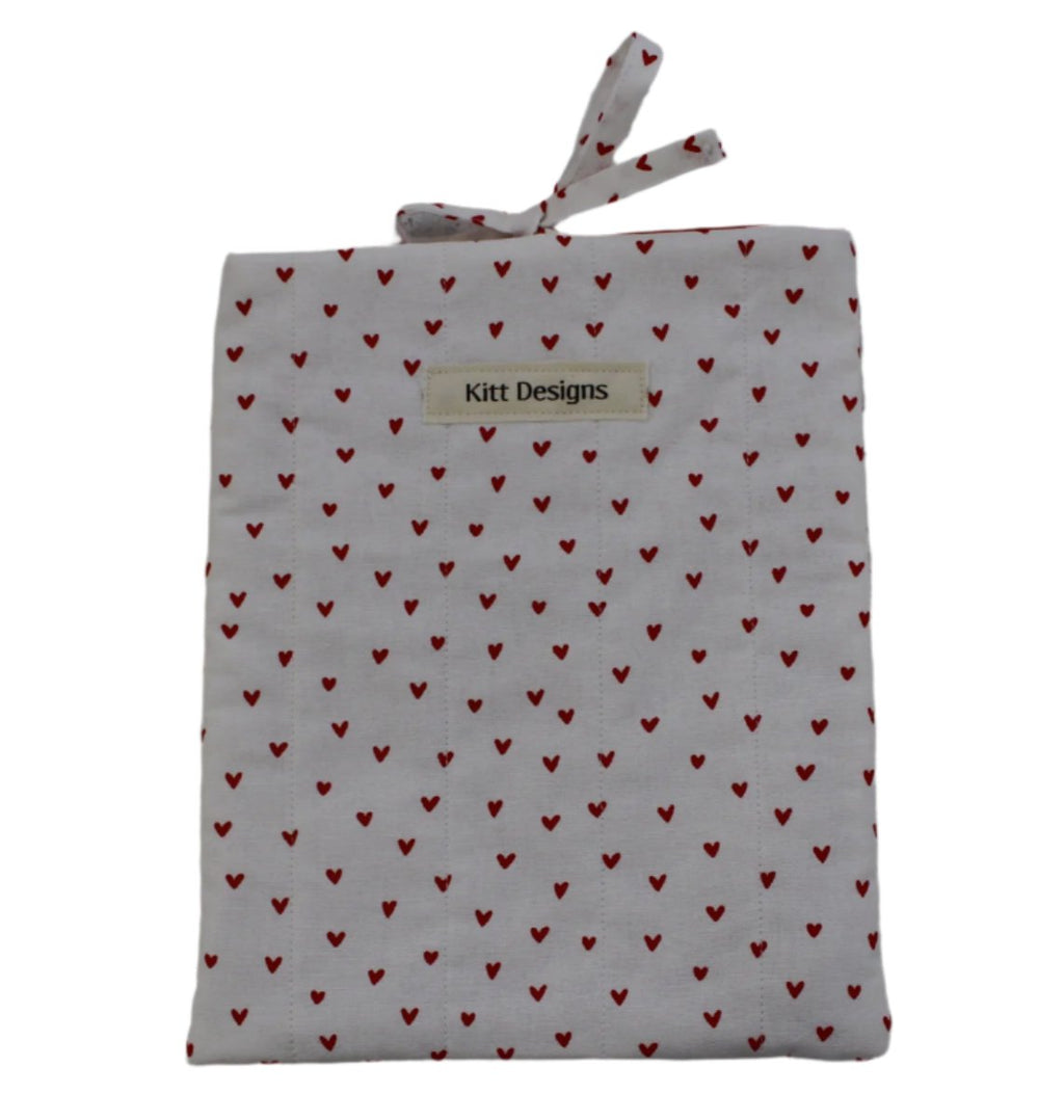 handmade cotton small book sleeve white heart 