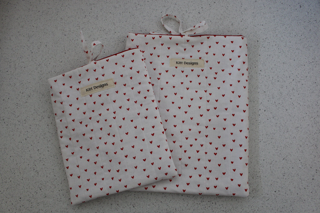 handmade cotton small book sleeve white heart 