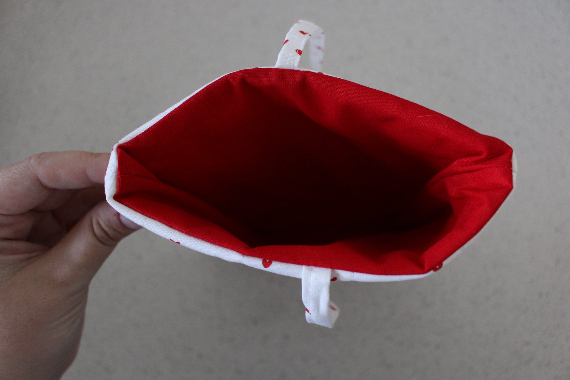 handmade cotton small book sleeve white heart 