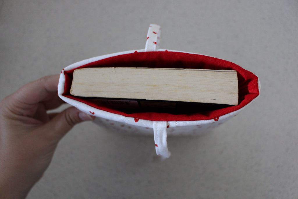 handmade cotton small book sleeve white heart 