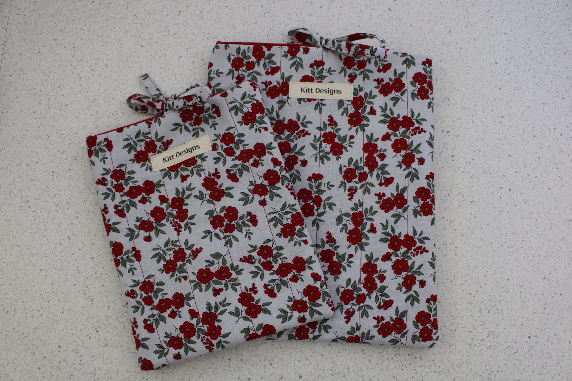 handmade cotton book sleeve grey red flower 