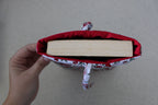 handmade cotton small book sleeve grey red flower