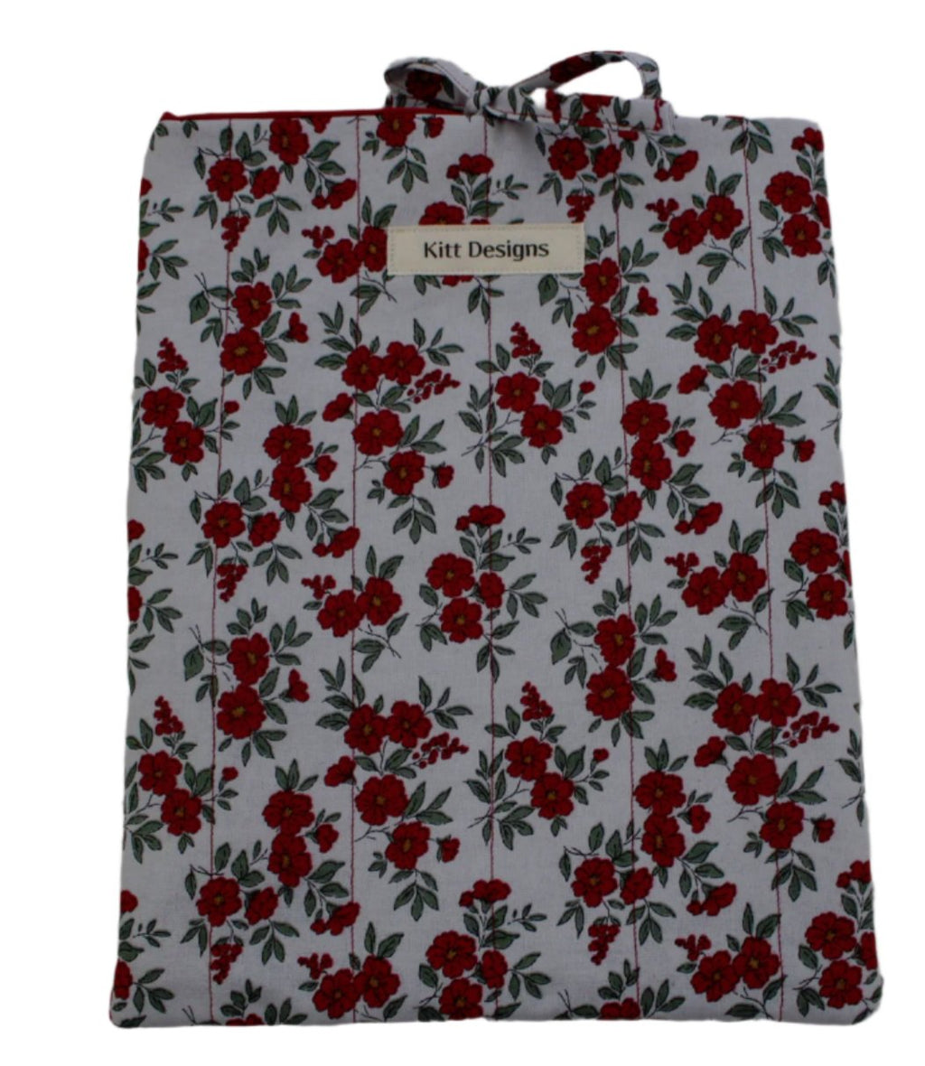handmade cotton book sleeve grey red flower 