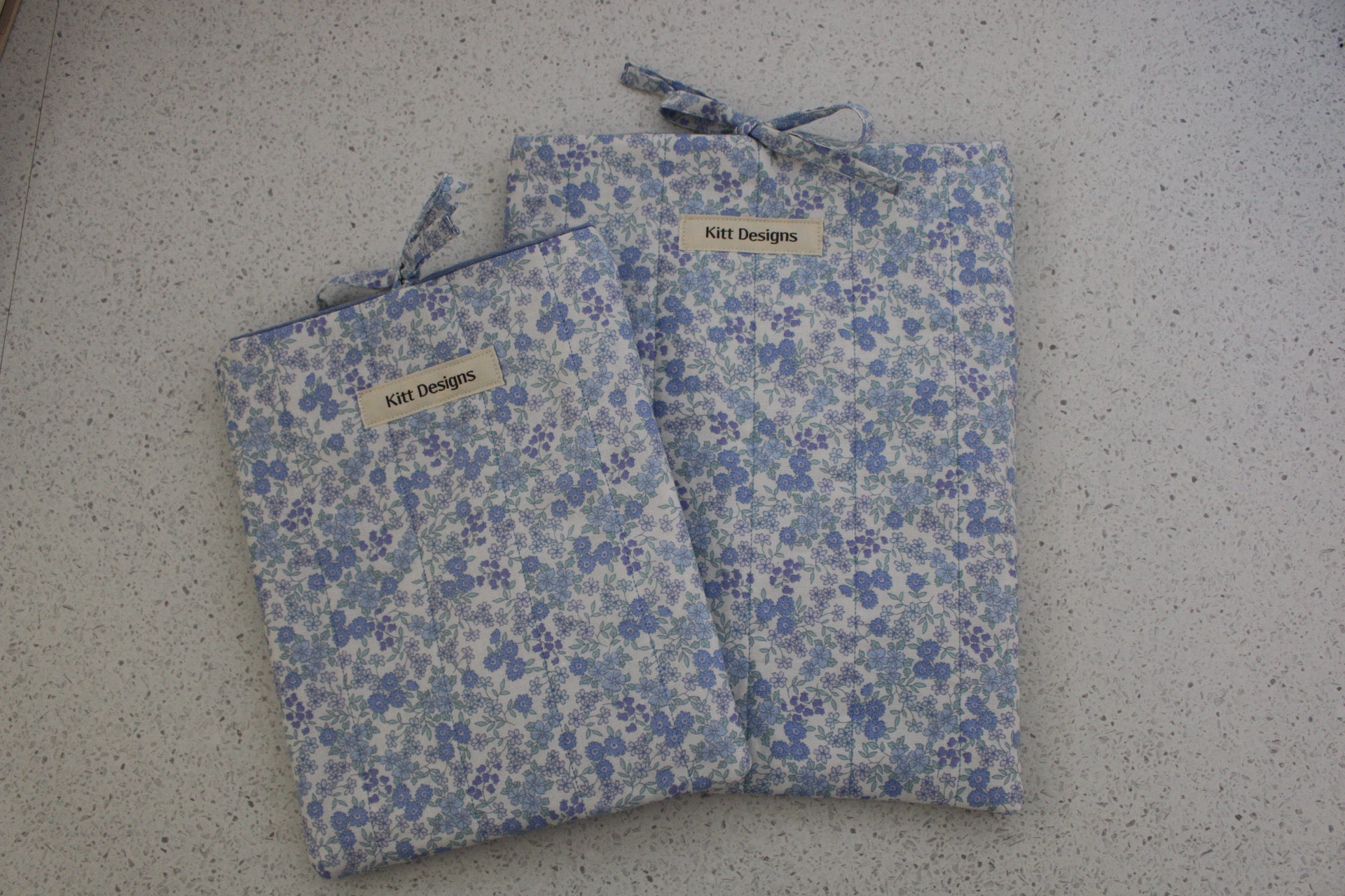 handmade cotton small book sleeve blue flower