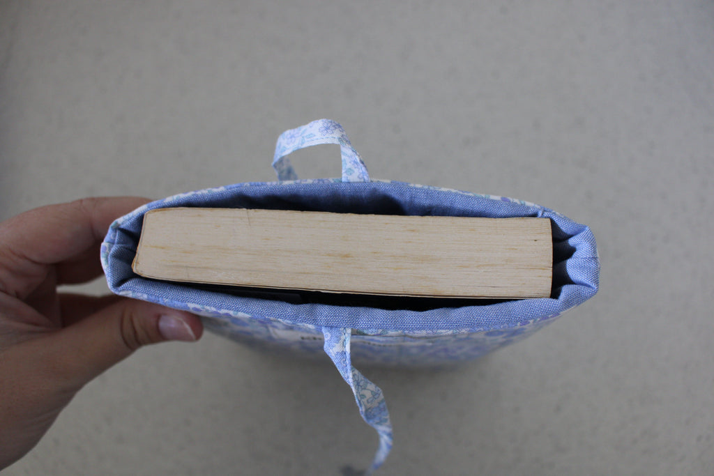 handmade cotton small book sleeve blue flower