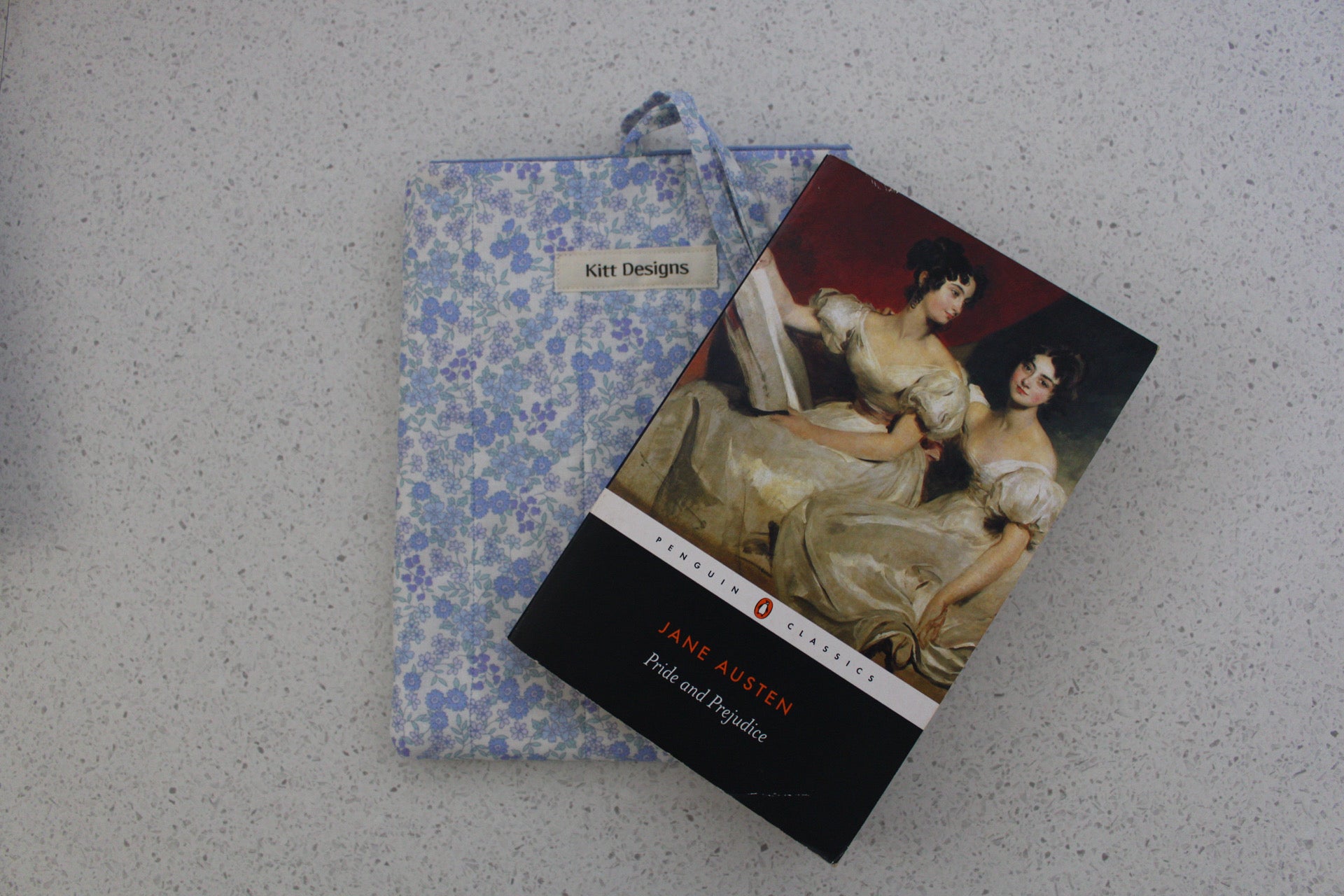 handmade cotton small book sleeve blue flower pride and prejudice 