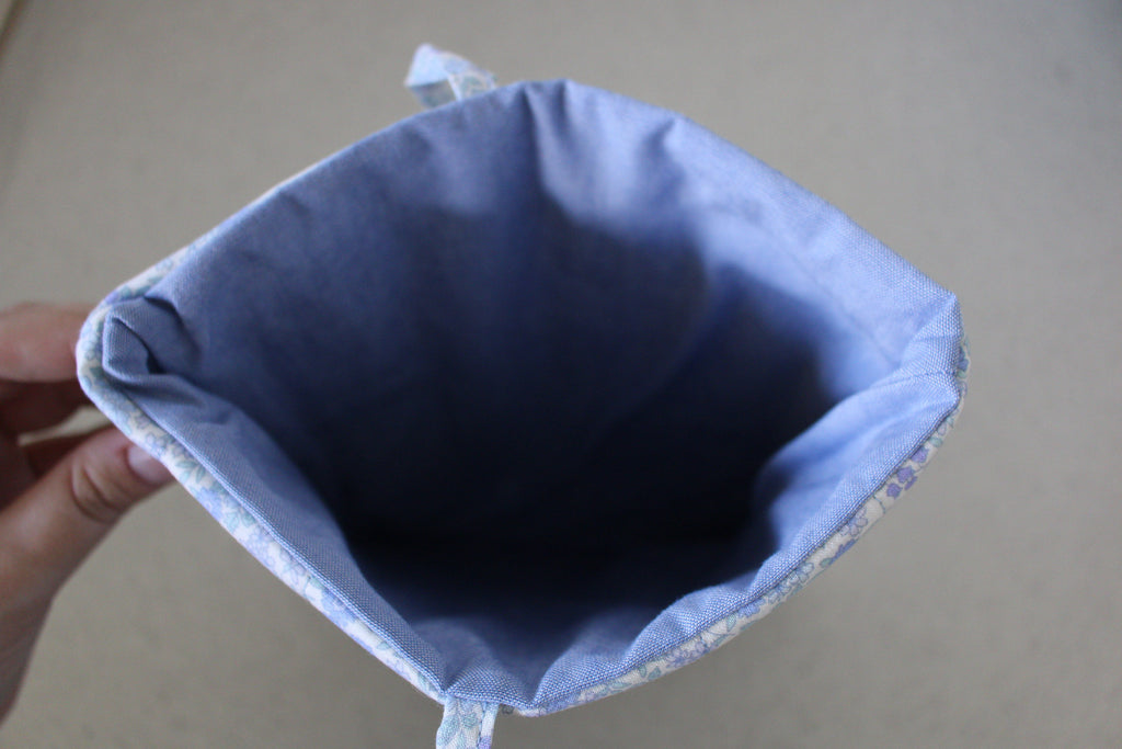 handmade cotton small book sleeve blue flower