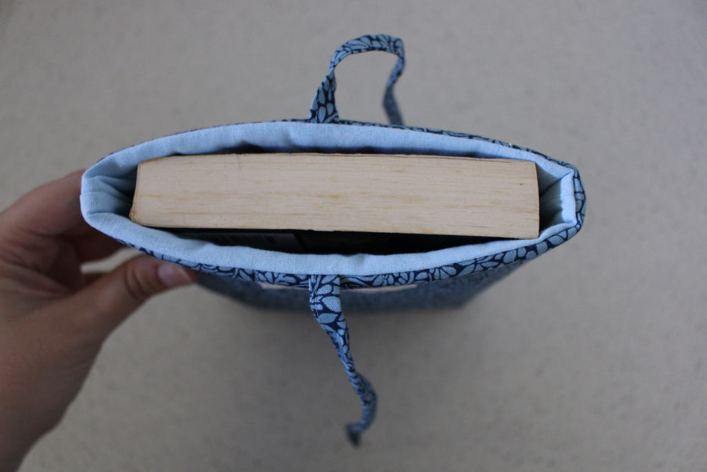 handmade cotton small book sleeve blue navy leaf