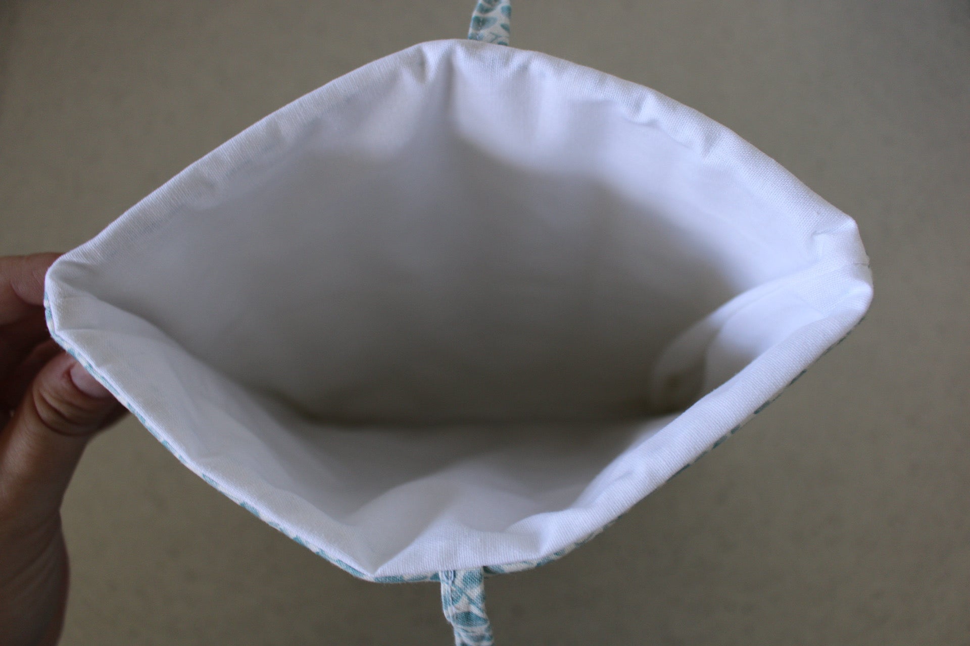 handmade cotton book sleeve blue leaf