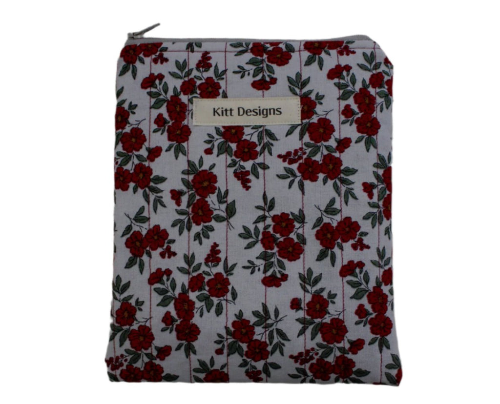handmade cotton kindle pouch grey red flower