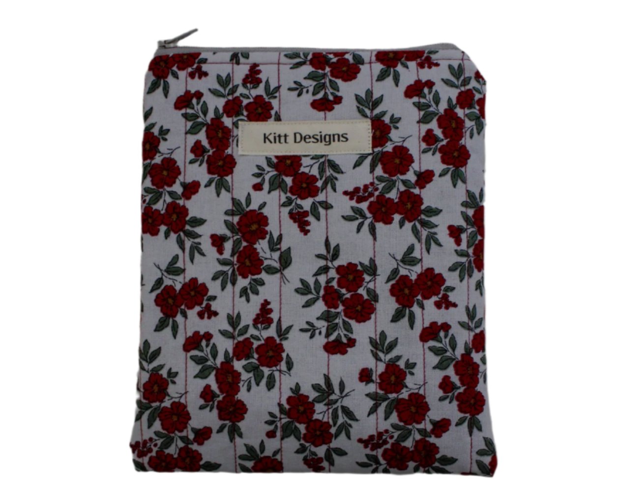handmade cotton kindle pouch grey red flower