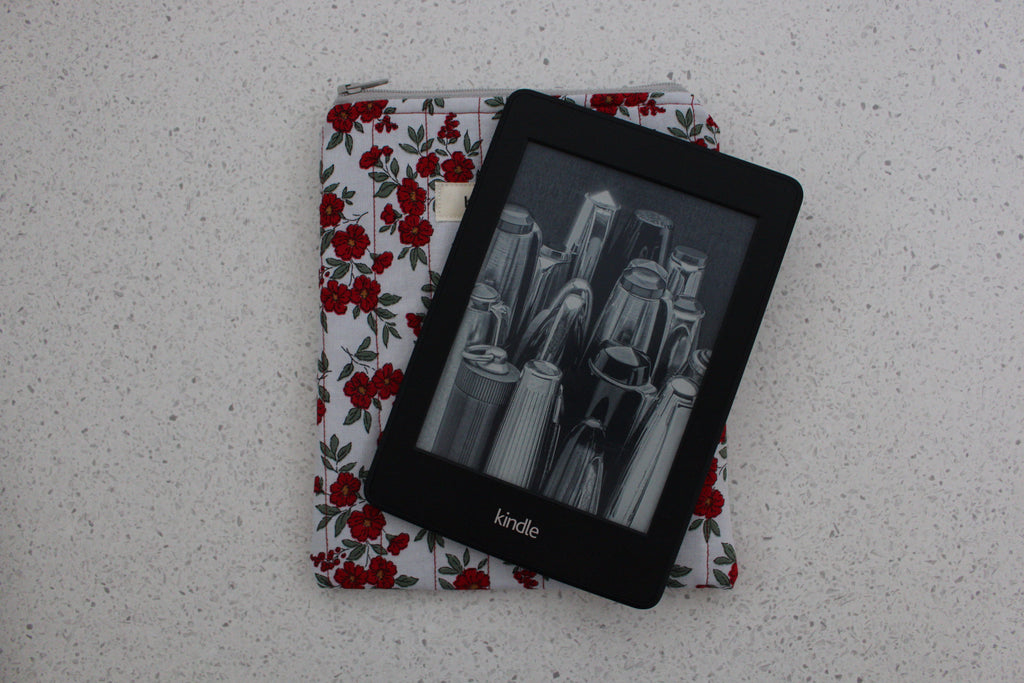 handmade cotton kindle pouch grey red flower