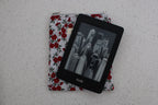 handmade cotton kindle pouch grey red flower