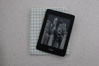 handmade cotton kindle pouch green white gingham