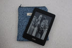 handmade cotton kindle pouch blue navy leaf