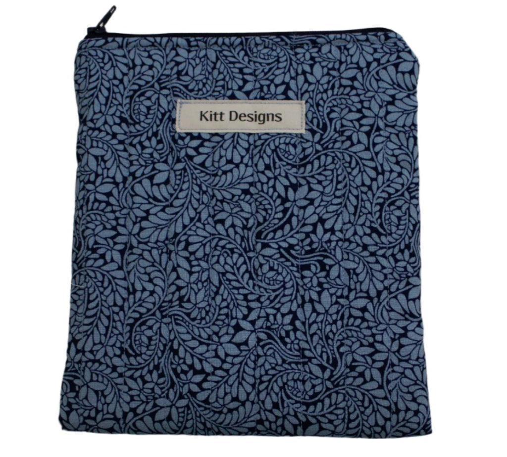 handmade cotton kindle pouch blue navy leaf