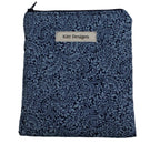 handmade cotton kindle pouch blue navy leaf