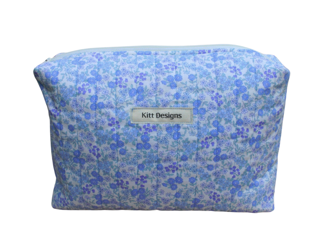 handmade cotton travel pouch blue flower 