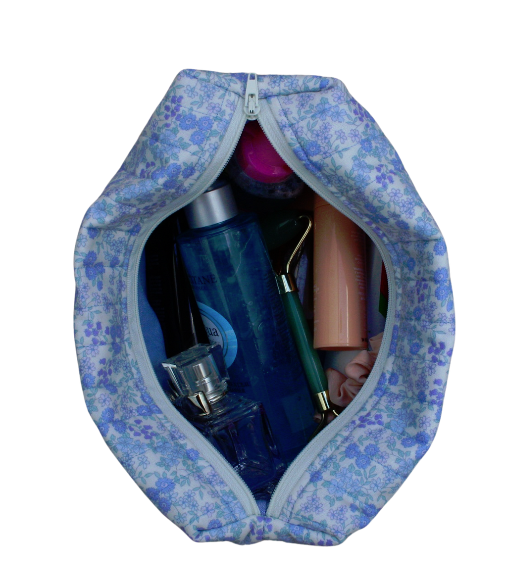 handmade cotton travel pouch blue flower 