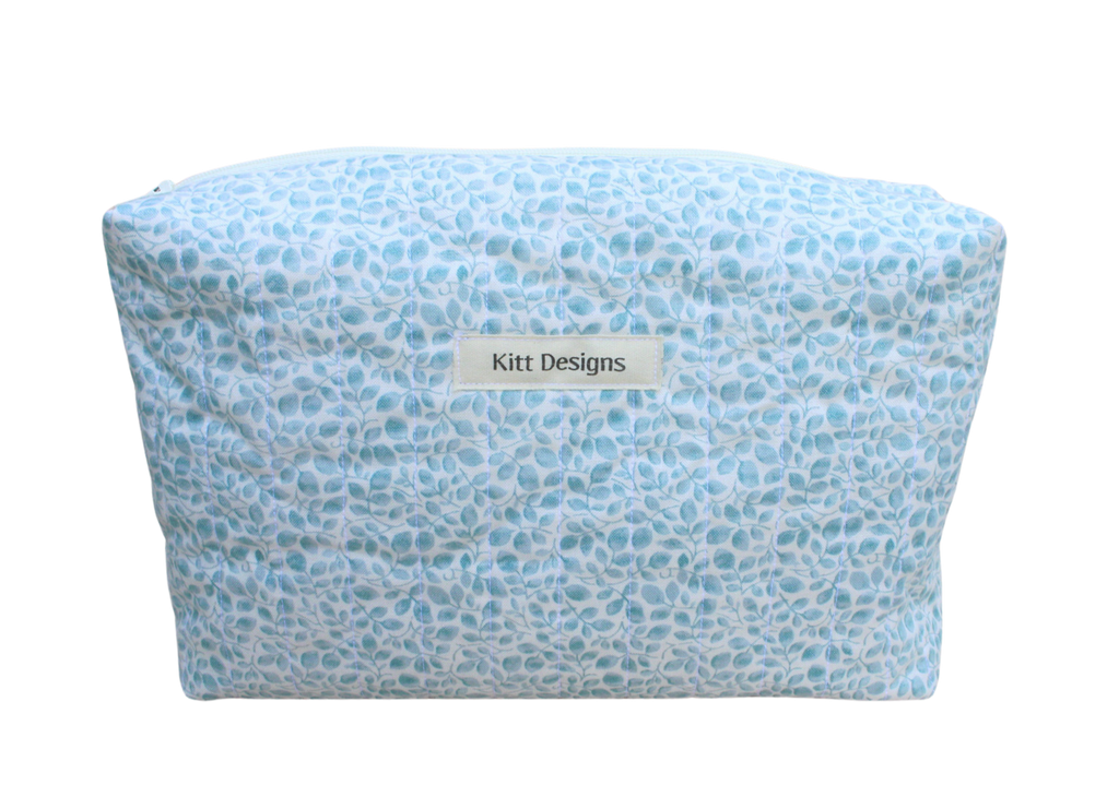 handmade cotton travel pouch blue white leaf
