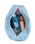 handmade cotton travel pouch blue white leaf