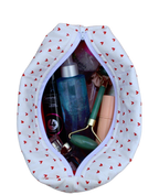 handmade cotton travel pouch white hearts