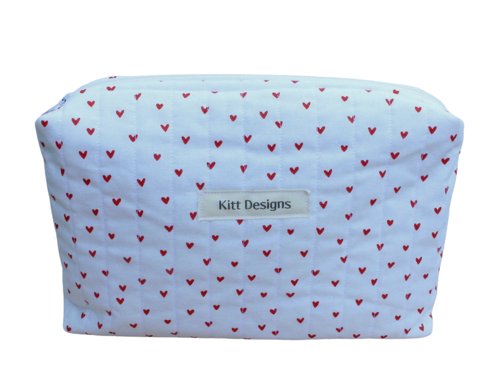 handmade cotton beauty pouch white hearts