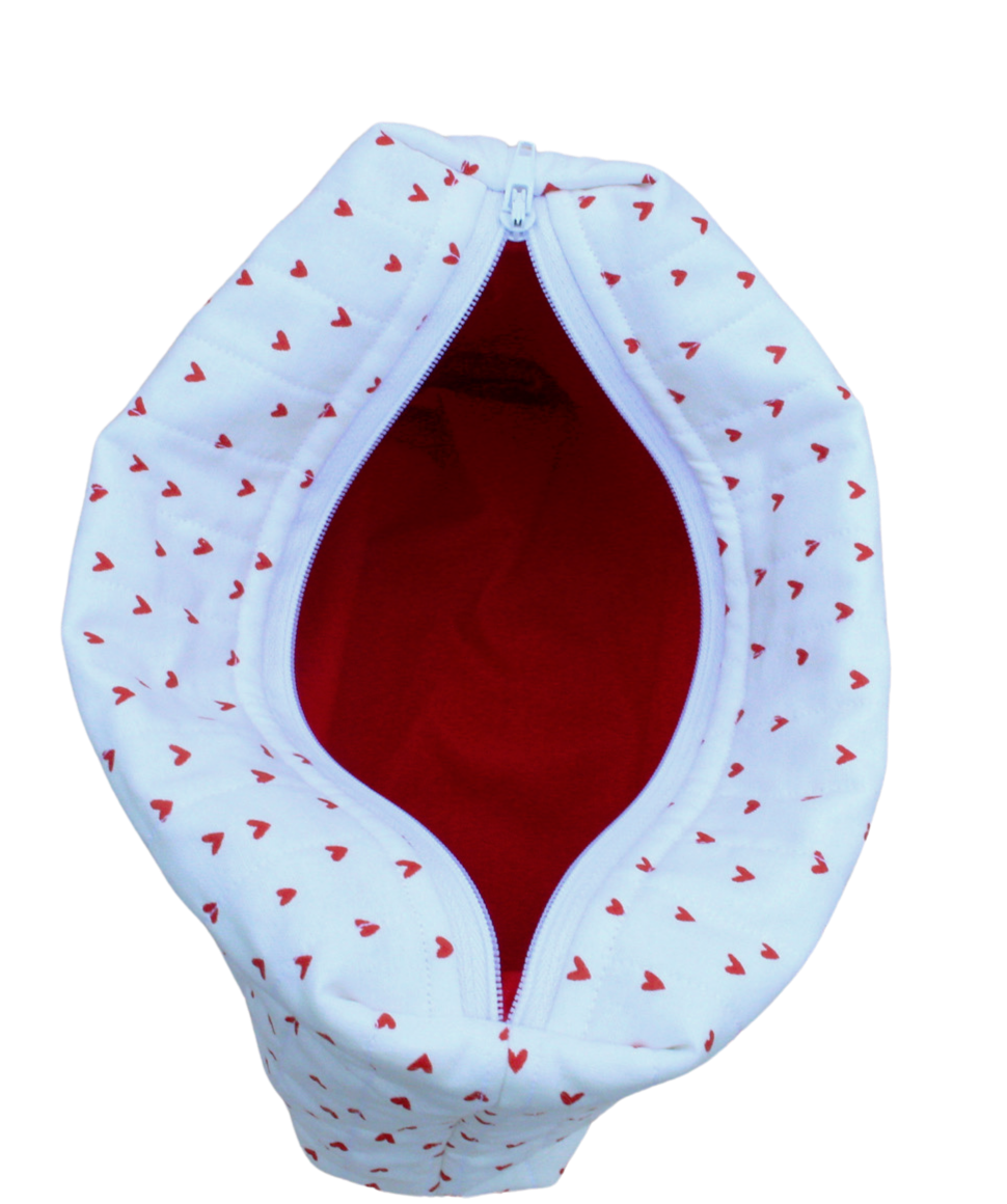 handmade cotton beauty pouch white hearts