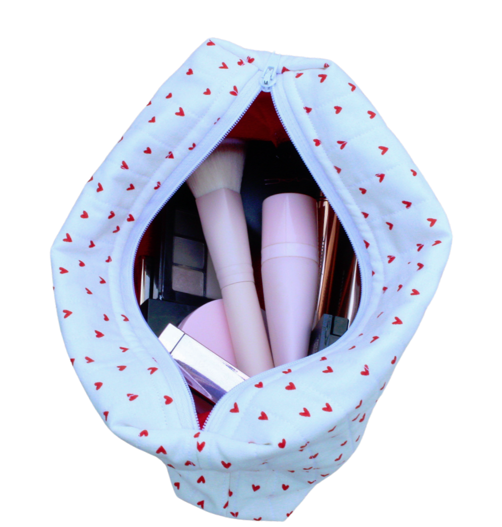 handmade cotton beauty pouch white hearts makeup 