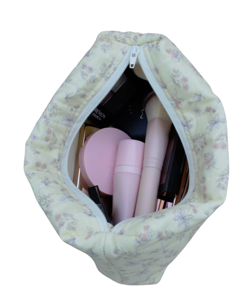 handmade cotton beauty pouch yellow flower makeup bag