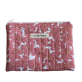 Floral-patterned pouch with a visible brand label zipper pouch