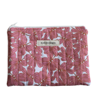 Floral-patterned pouch with a visible brand label zipper pouch