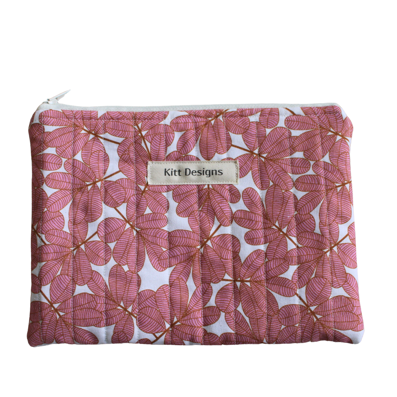 Floral-patterned pouch with a visible brand label zipper pouch