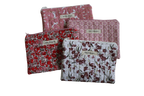 handmade cotton zipper pouch maroon flowers white pink red 