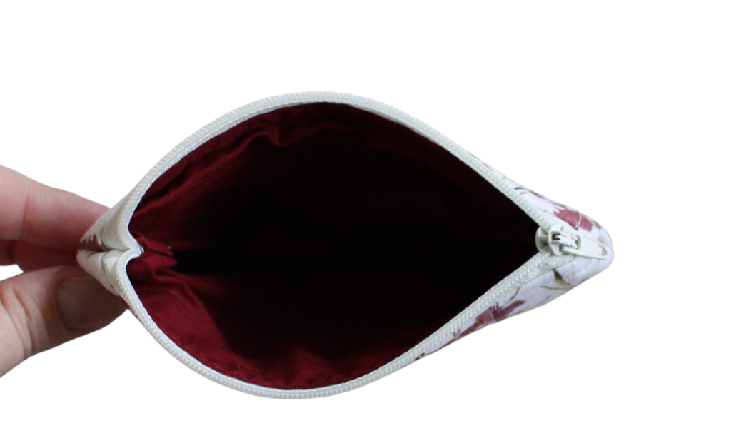 handmade cotton coin pouch white maroon flower 